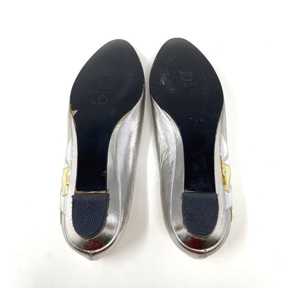 Vintage 1980's Joan & David Silver Point Toe Wedge Heel Size 7.5 Floral Applique - Picture 4 of 12